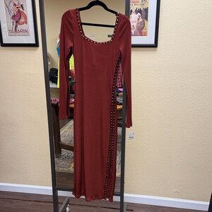 Free People Rust Long Sleeve Dress with Stud Accents